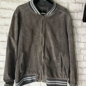 Express Gray Color Blocked Bomber Jacket
